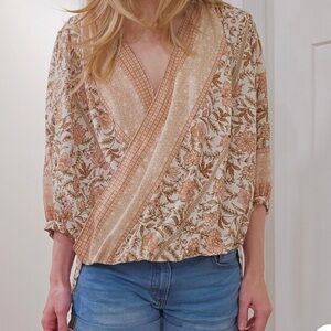 Lovestitch Floral Wrap Boho Cream and Tan Floral Floral Top